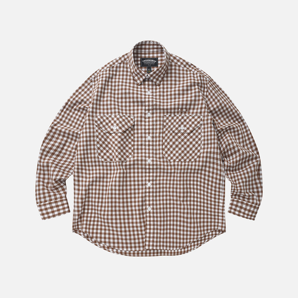 Compact check oversized shirt _ brown