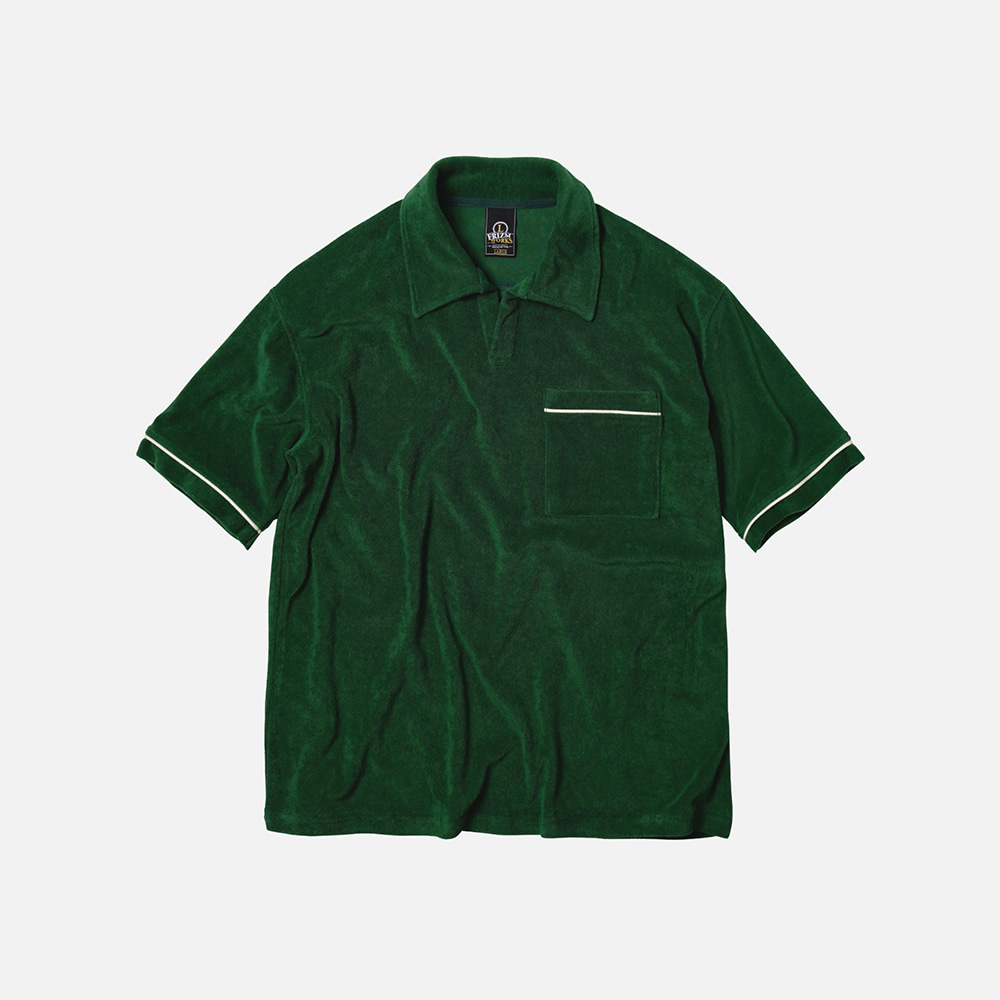 Terry open collar shirt _ forest green