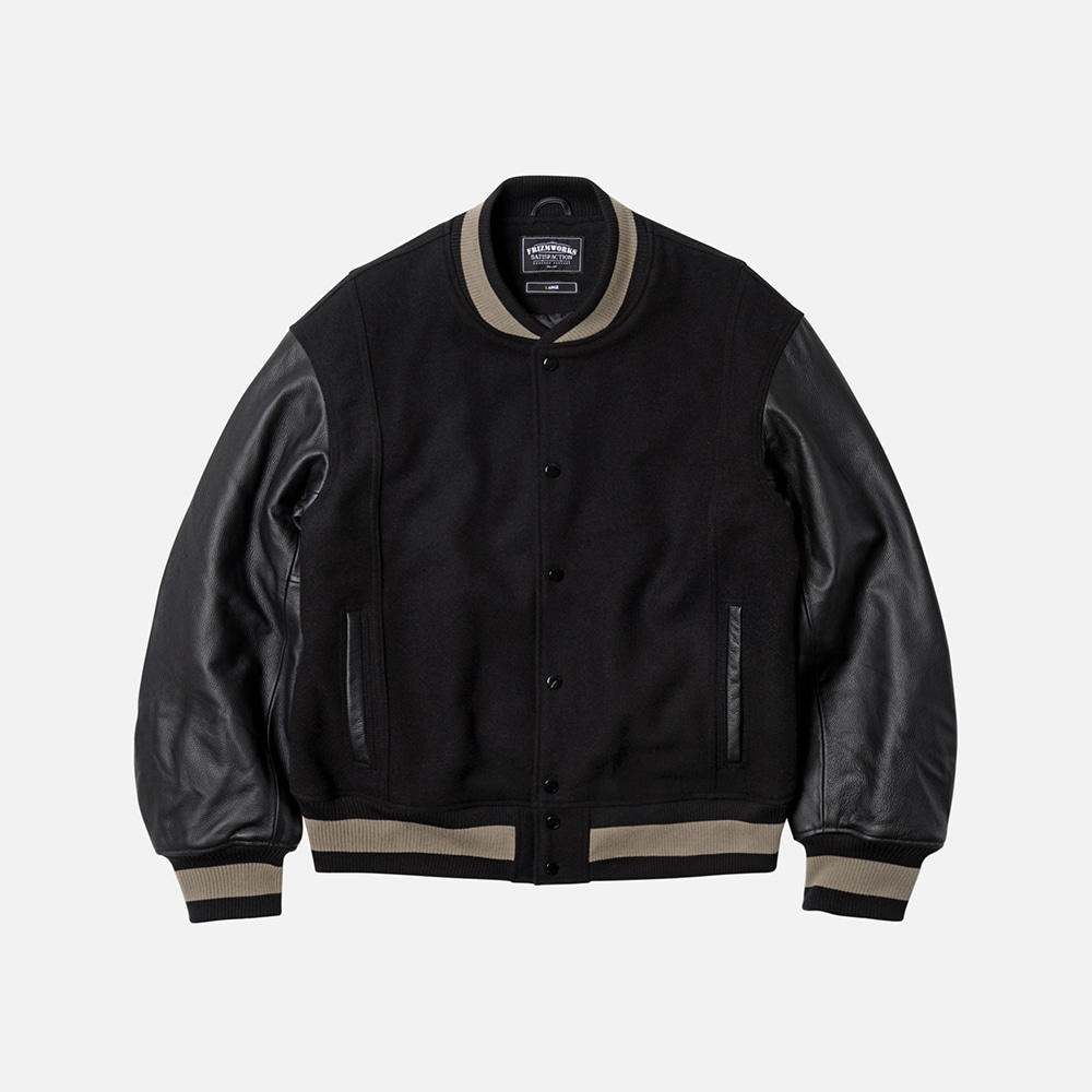 Cowhide leather varsity jacket _ black