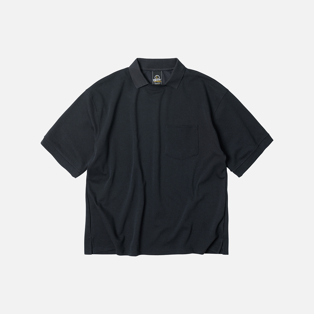 Collar layered pique shirt _ navy