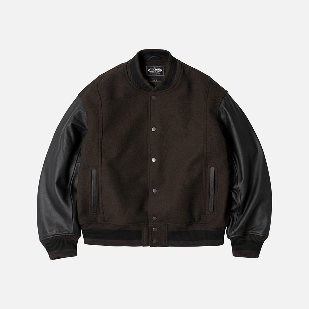 Cowhide leather varsity jacket _ brown