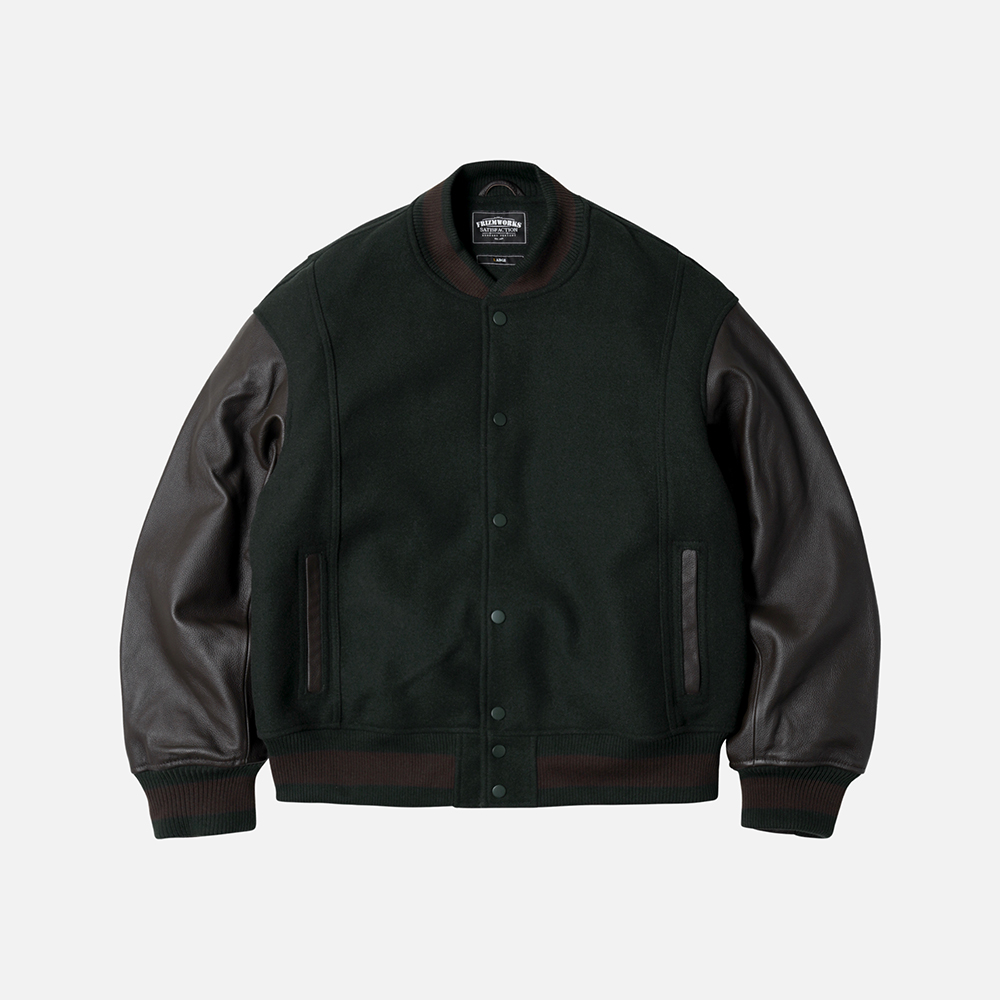 Cowhide leather varsity jacket _ dark green