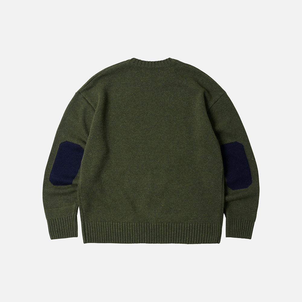 Wool elbow block knit _ olive