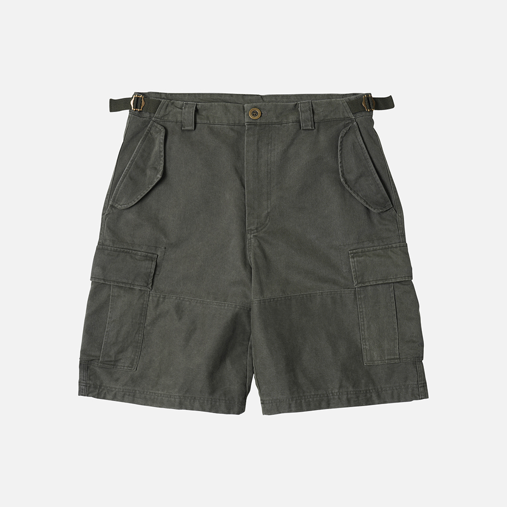 Faded cotton cargo shorts _ olive