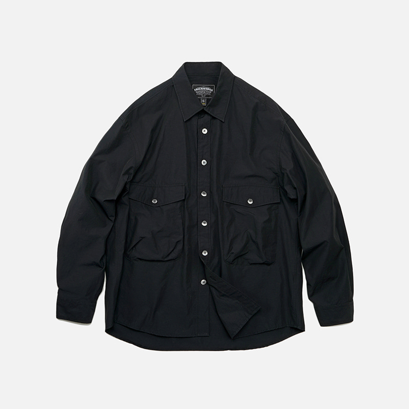 Nylon fatigue shirt jacket _ black