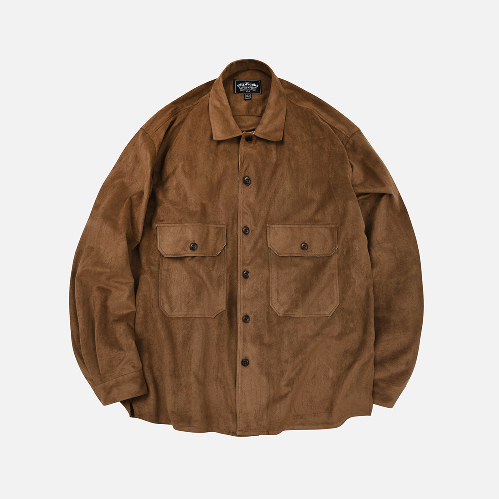 Suede oversized CPO shirt _ brown