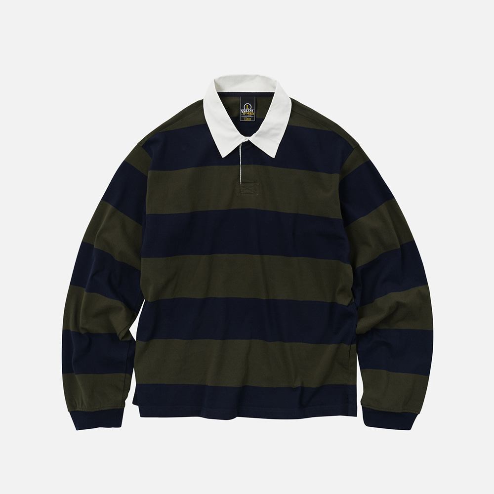 Bold stripe rugby tee _ olive / navy