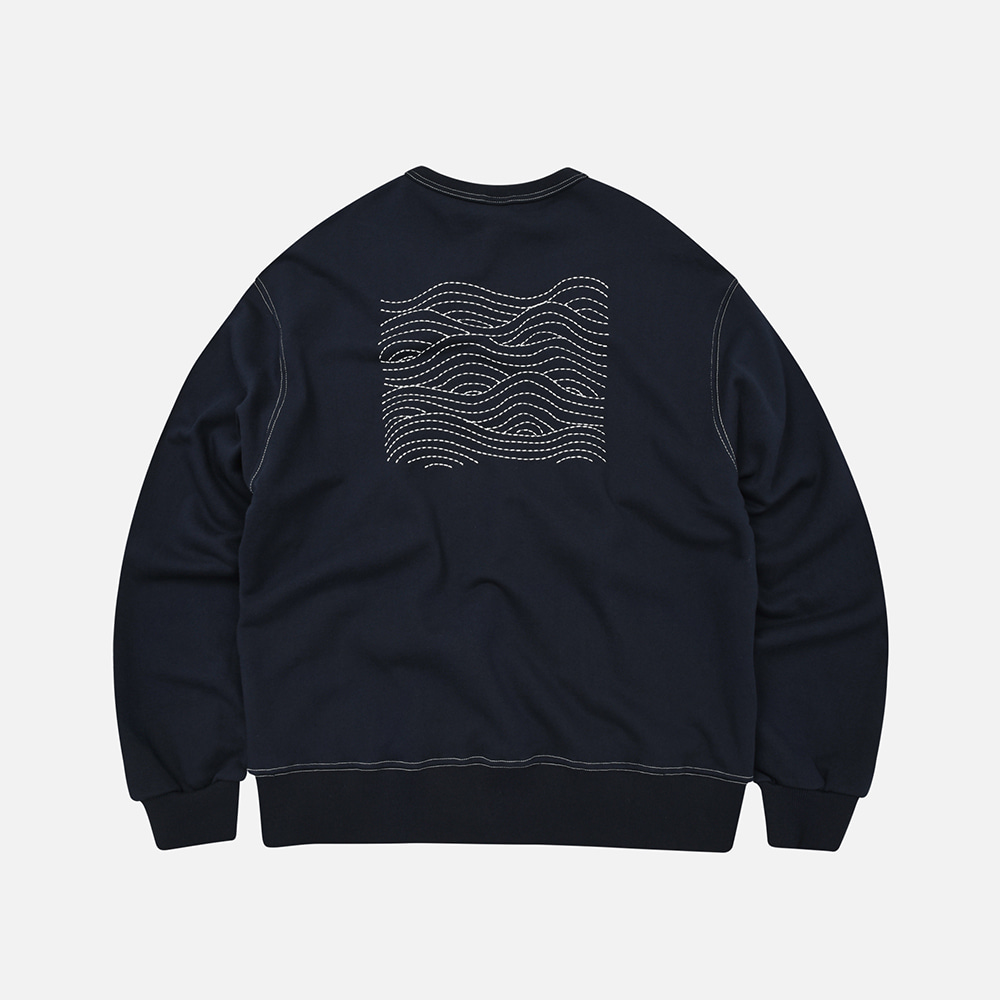 Wave needlework sweatshirt _ navy