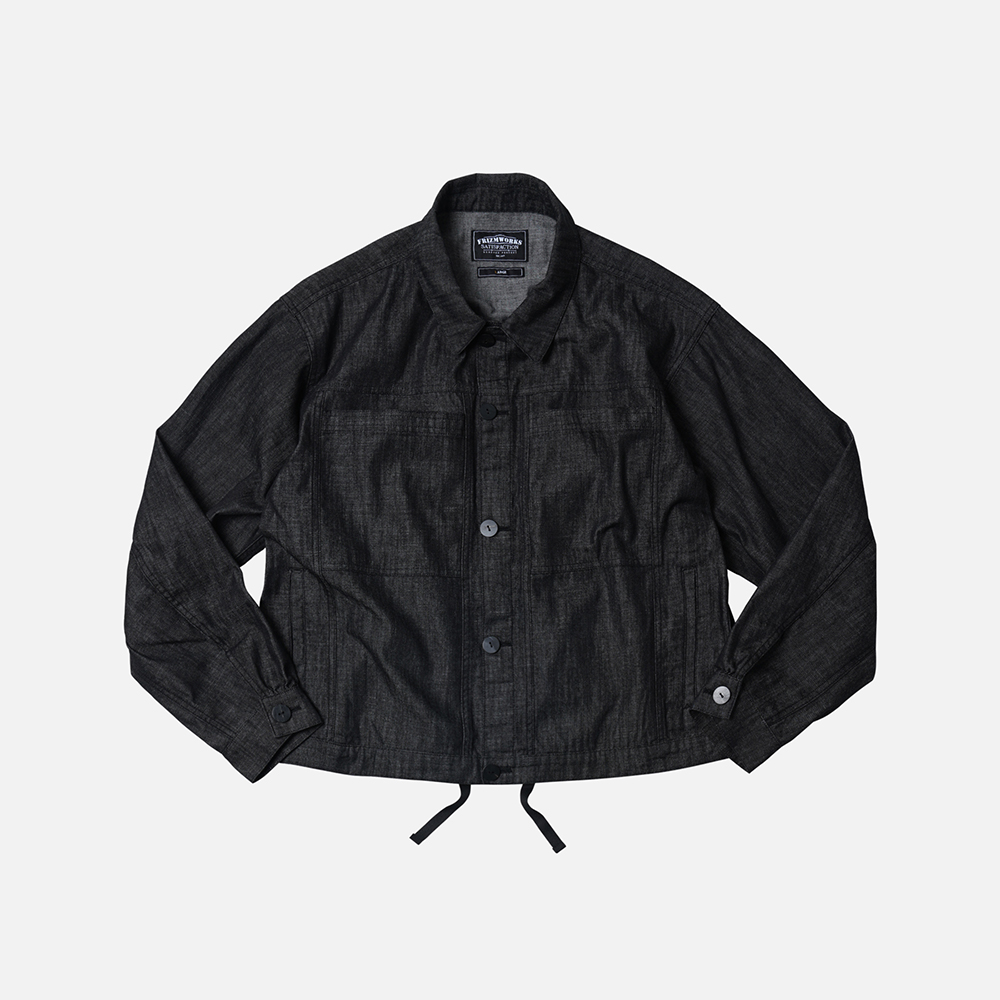 Shirring trucker jacket _ black