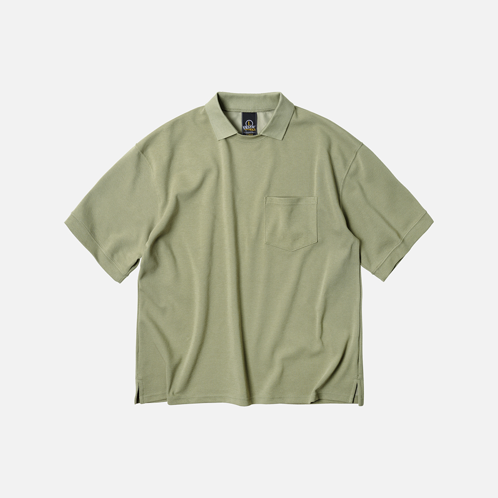 Collar layered pique shirt _ light khaki