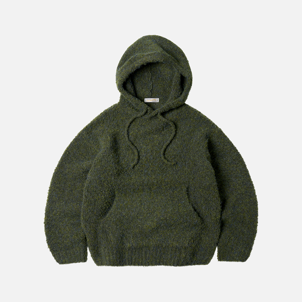 Wave boucle knit hoody _ olive