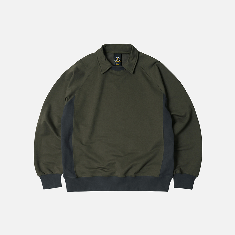 Collar layered sweatshirt _ olive
