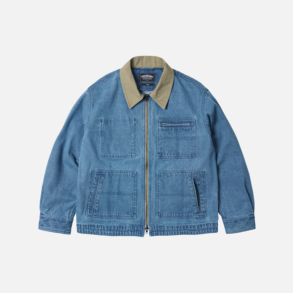 Denim zip up work jacket _ light blue