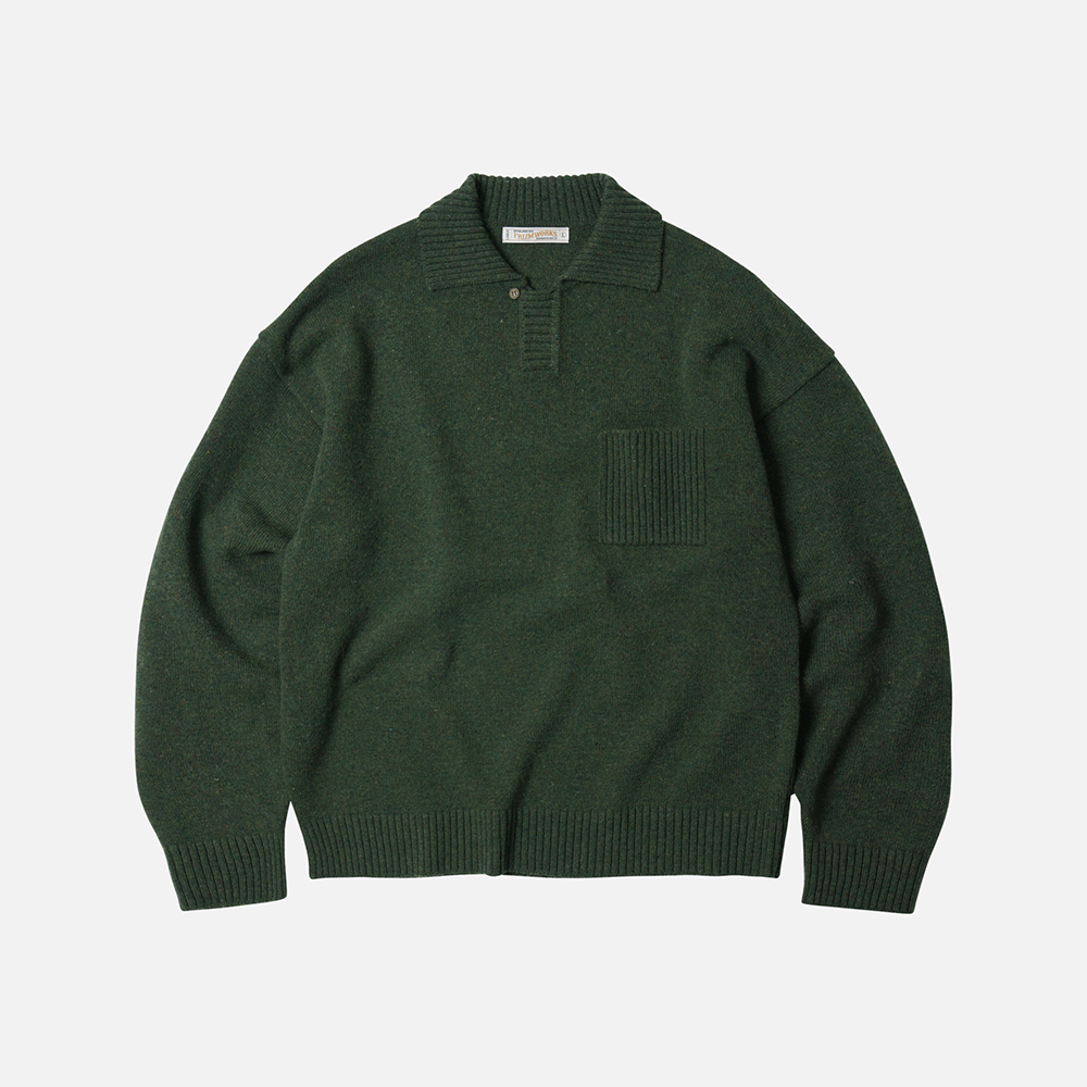 Wool collar knit pullover _ forest green