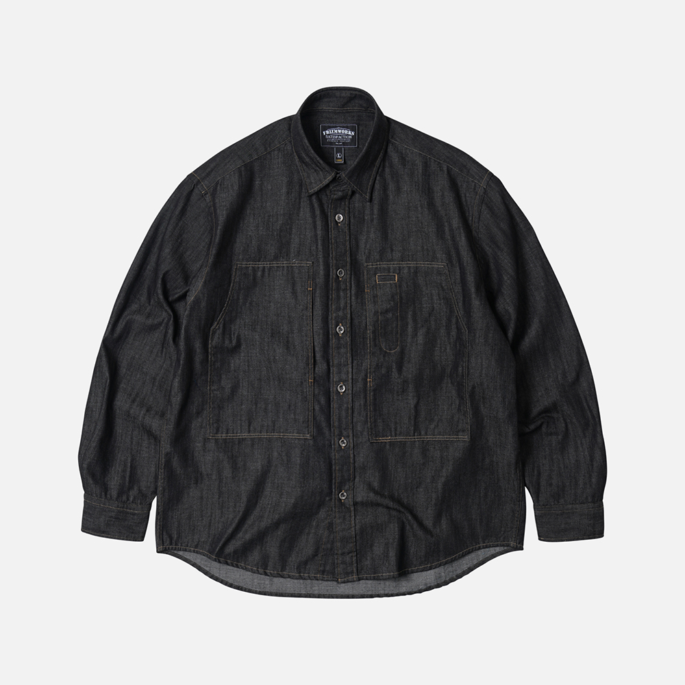 Denim carpenter pocket work shirt _ black
