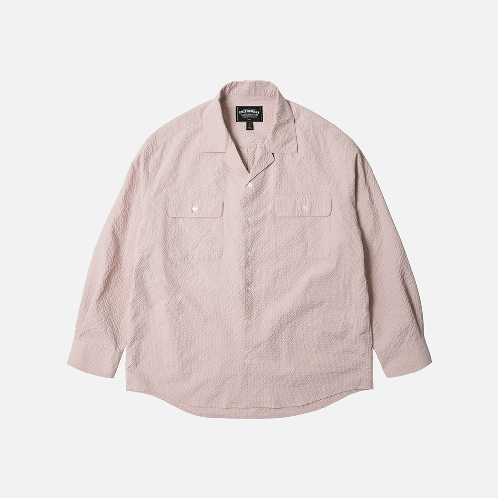 Open collar solid seersucker shirt _ light pink