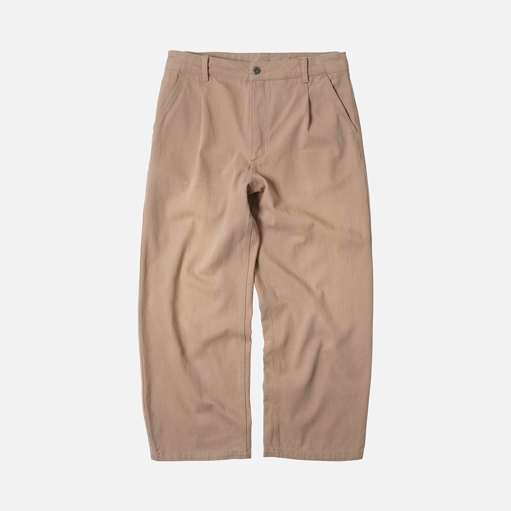 Washed cotton one tuck pants _ beige