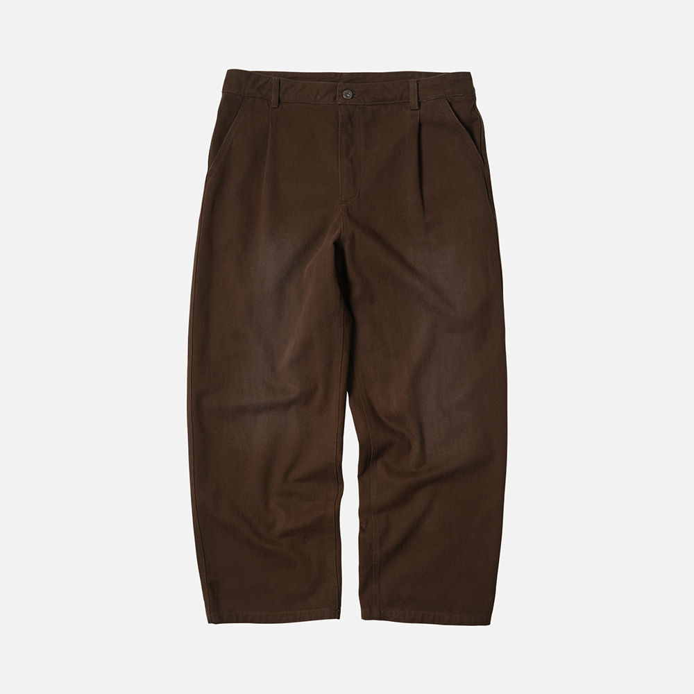 Washed cotton one tuck pants _ brown
