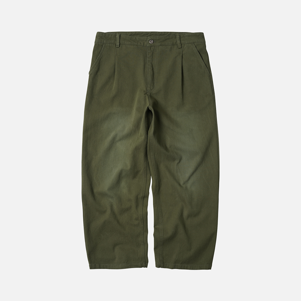 Washed cotton one tuck pants _ olive