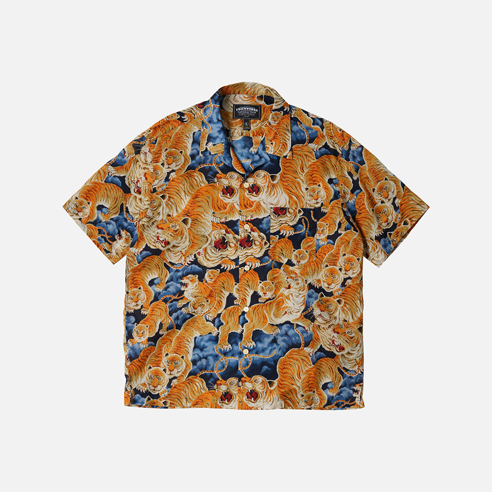 Tiger hawaiian half shirt _ navy