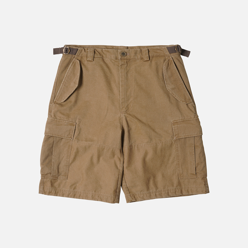 Faded cotton cargo shorts _ tan