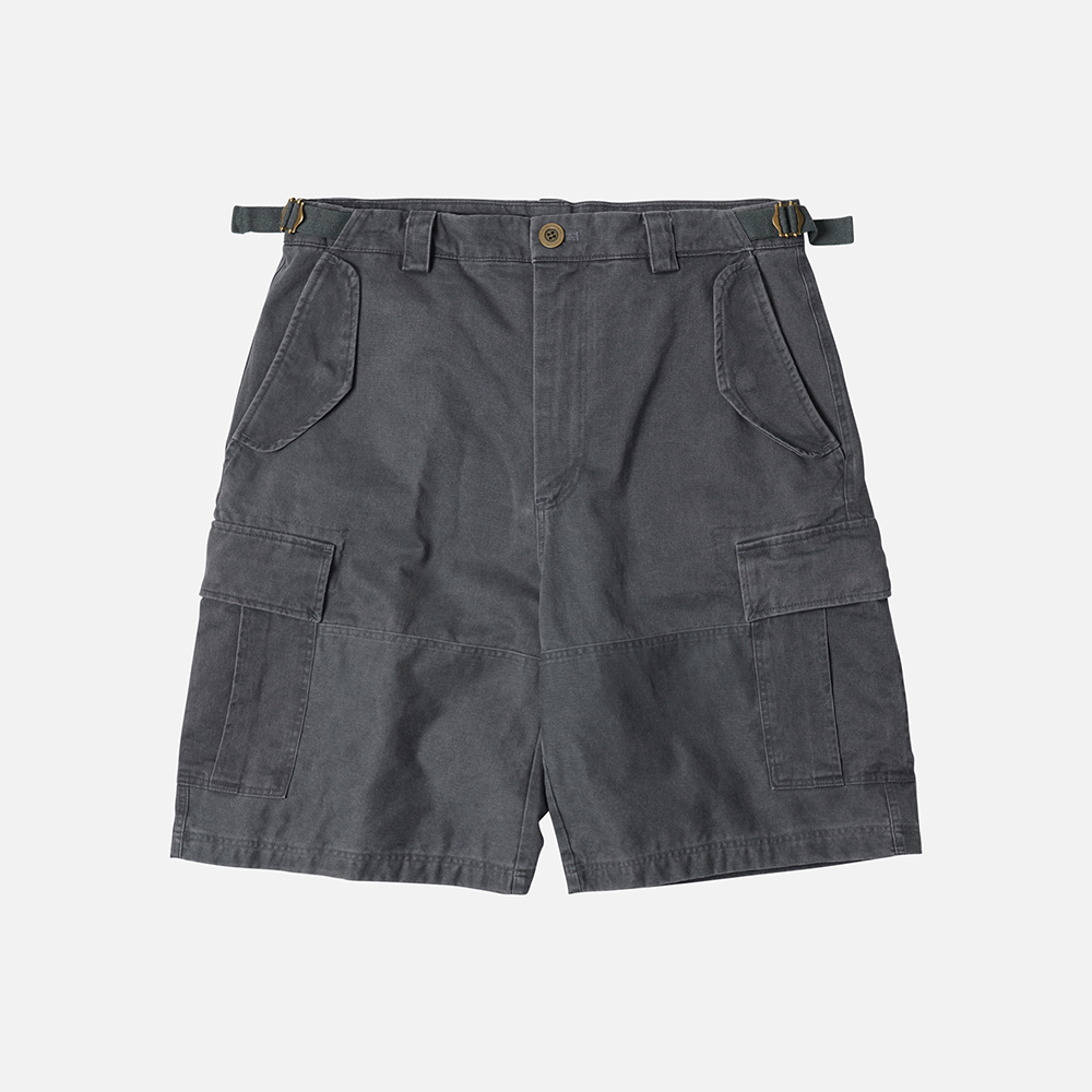 Faded cotton cargo shorts _ charcoal