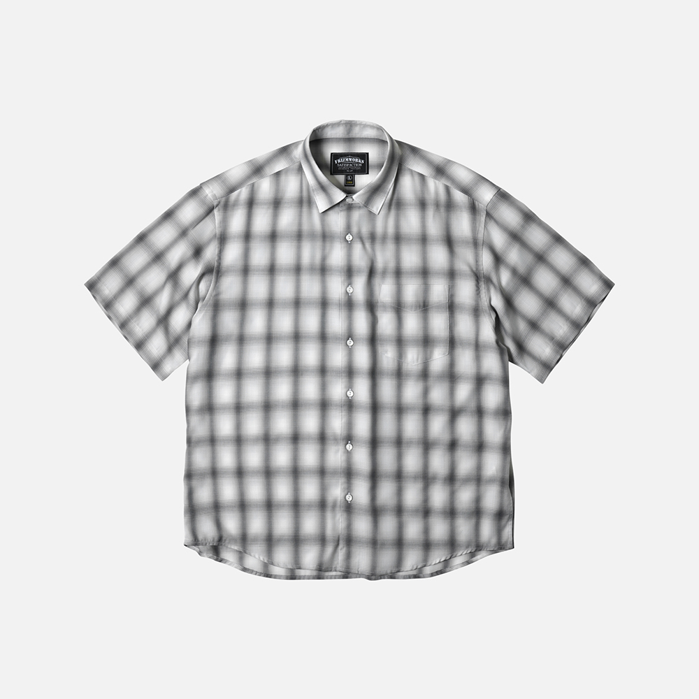 Ombre check relaxed half shirt _ gray