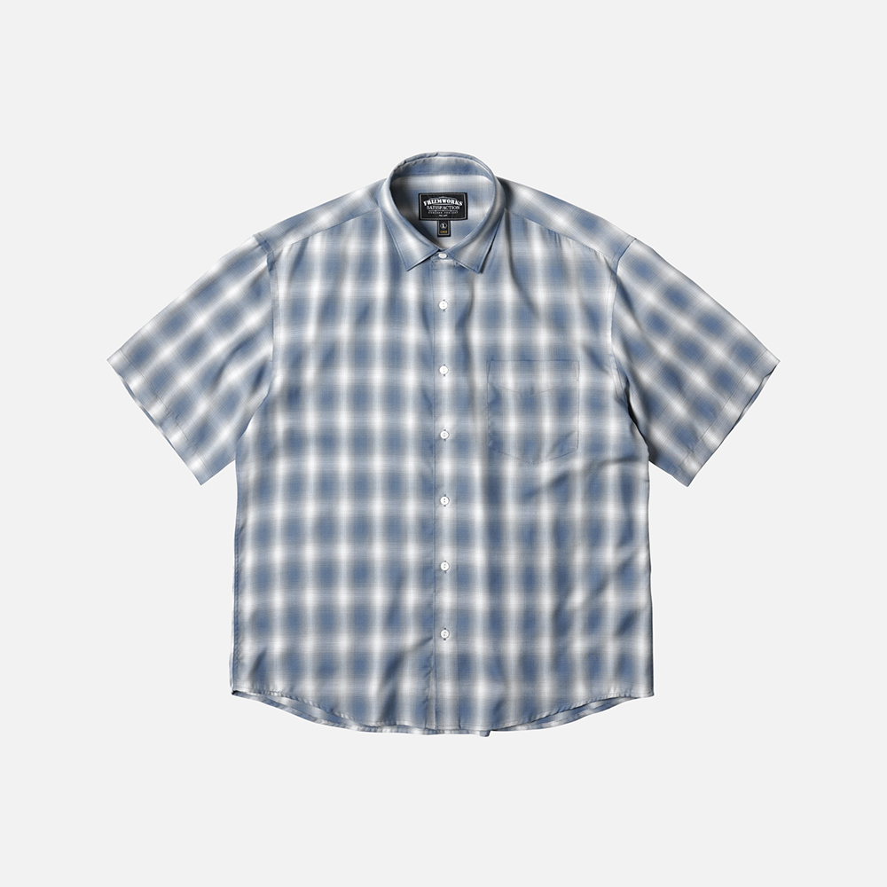 Ombre check relaxed half shirt _ blue