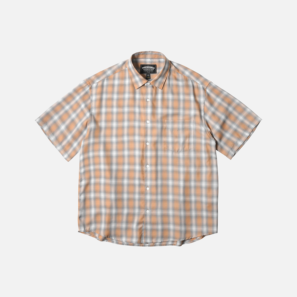 Ombre check relaxed half shirt _ salmon