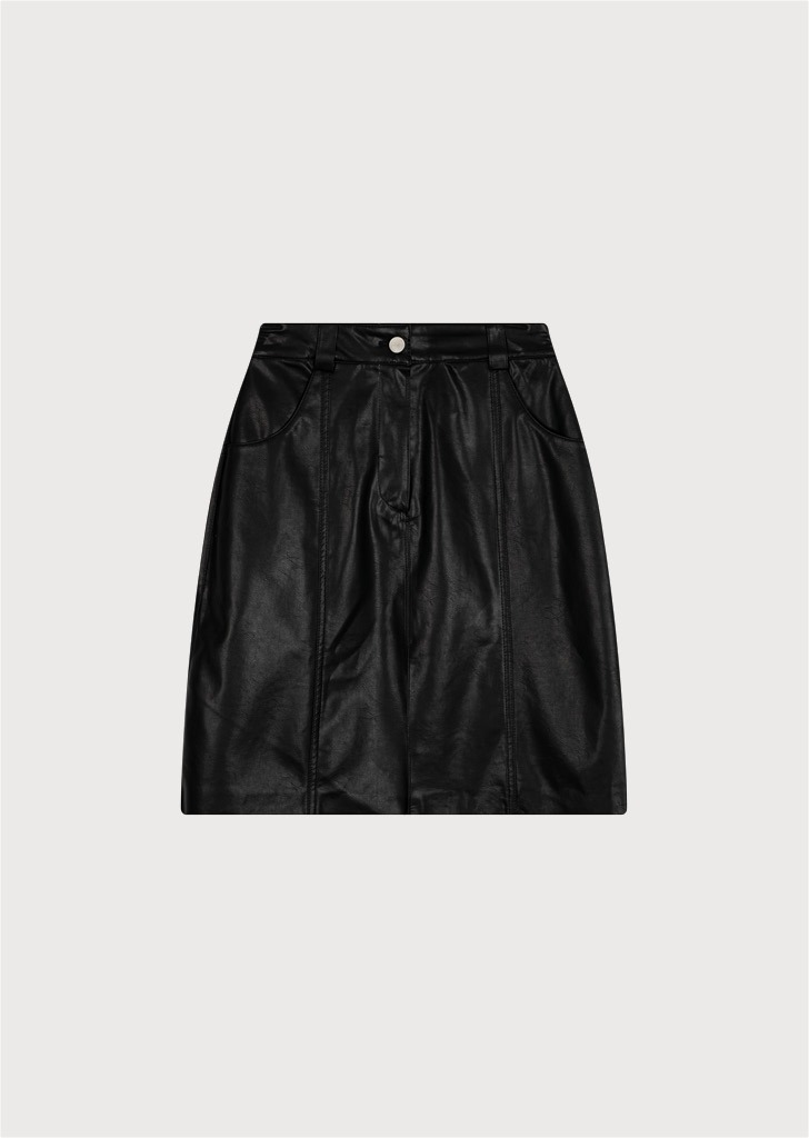 [SEASON OFF 30%] Cutting Line Leather Midi Skirt Black