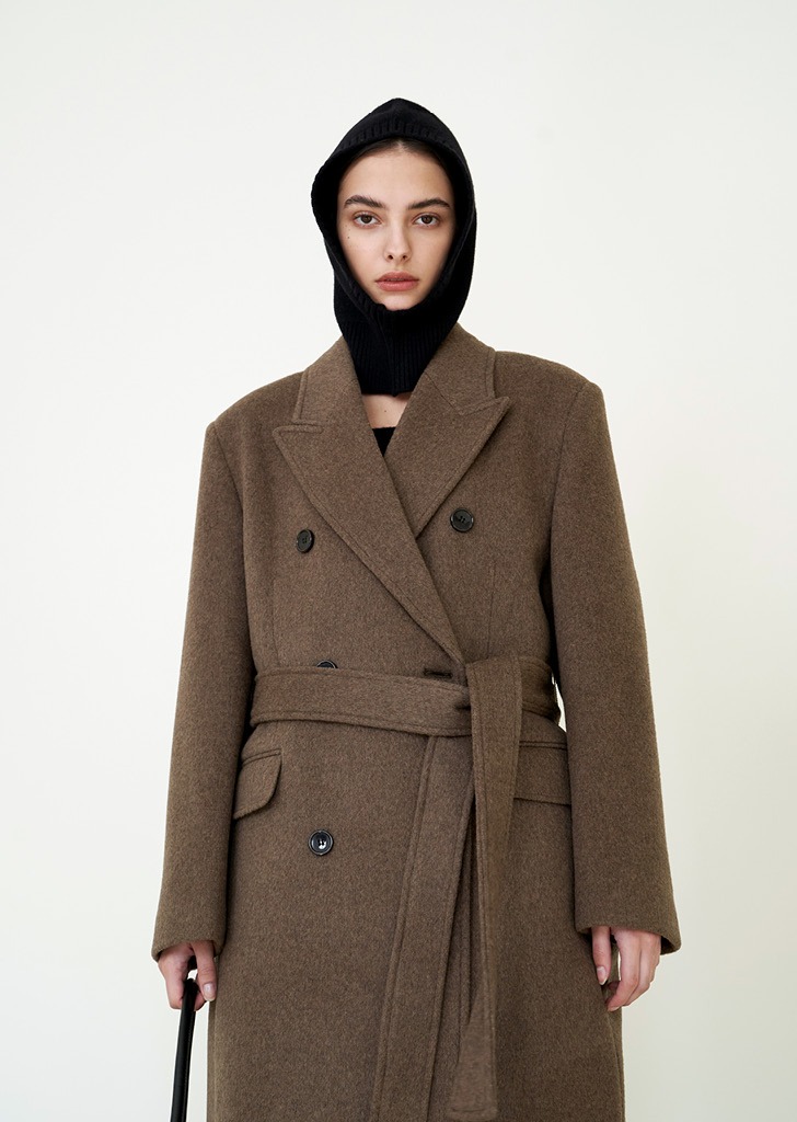Oversized Belted Wool Coat Brown