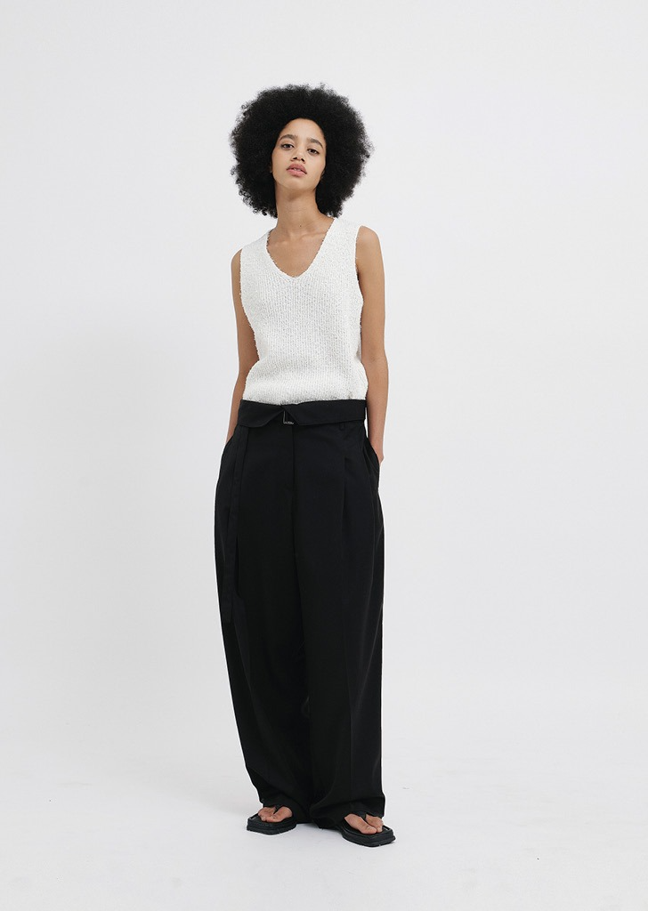 High-Waist Belted Trousers Black