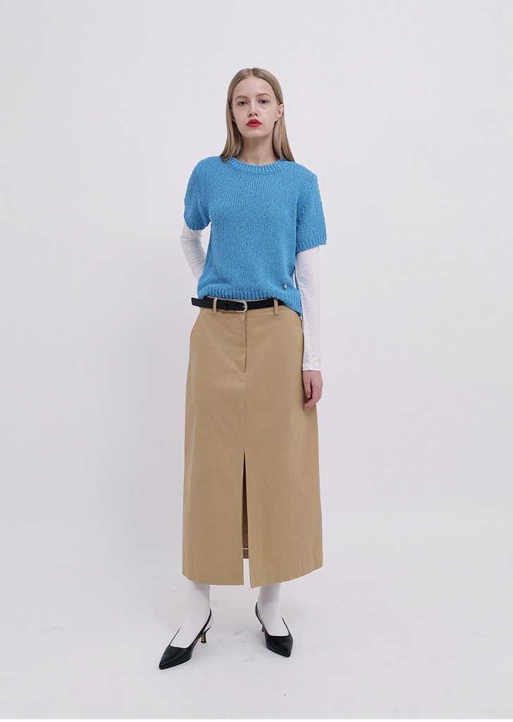 Cotton Slit Skirt Beige