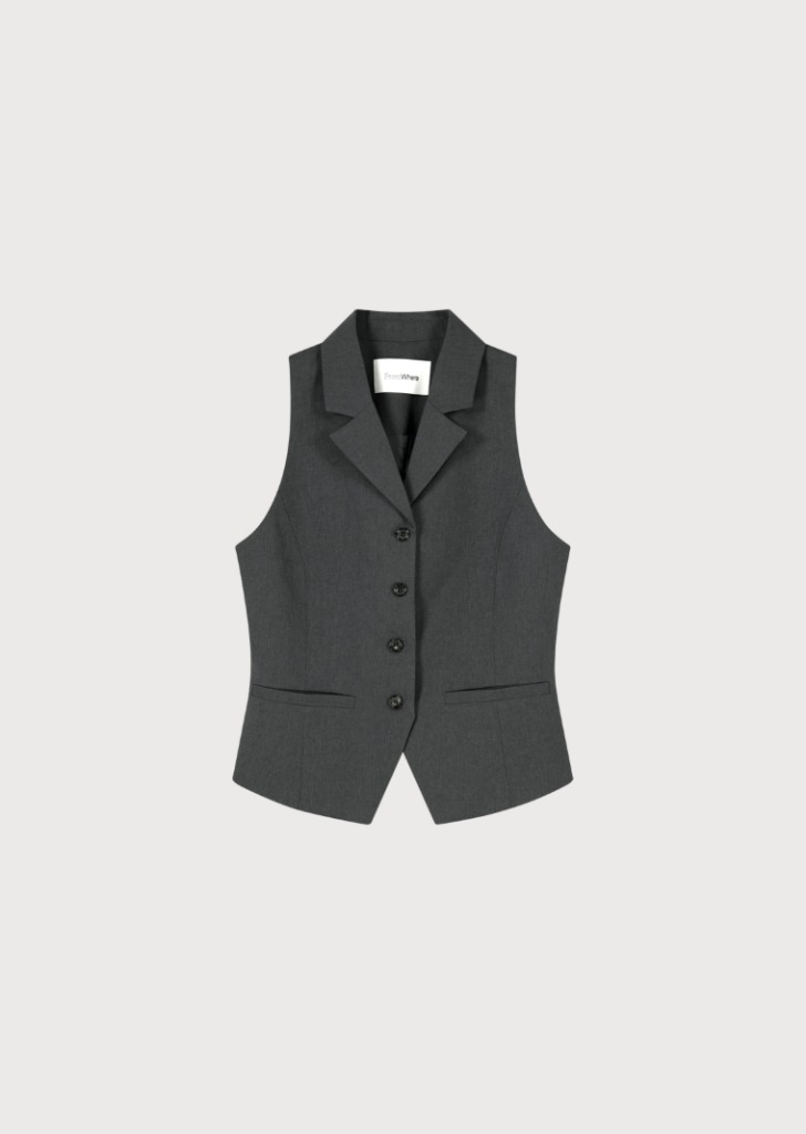 Notched Collar Vest Charcoal