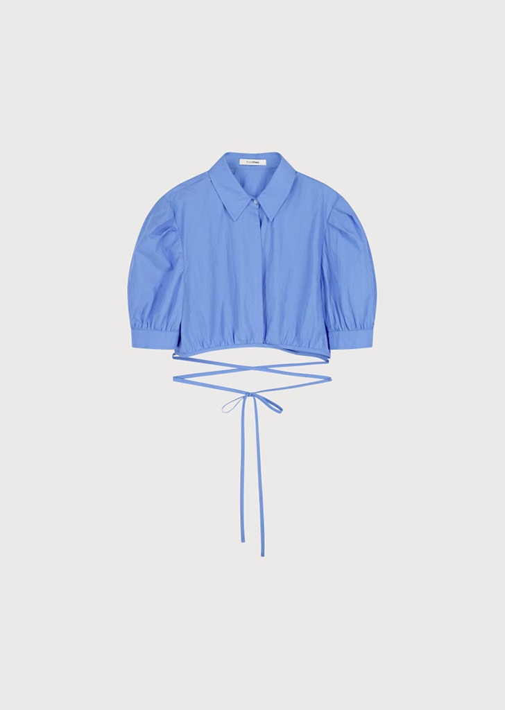 Cropped Puff-Sleeve Shirts Blue