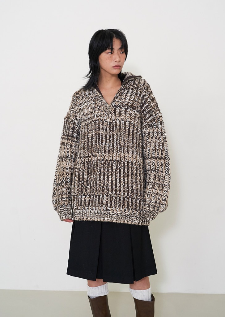 Mix Half-Zip Sweater Brown