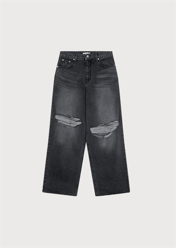 [SEASON OFF 30%] Distressed Jeans Black