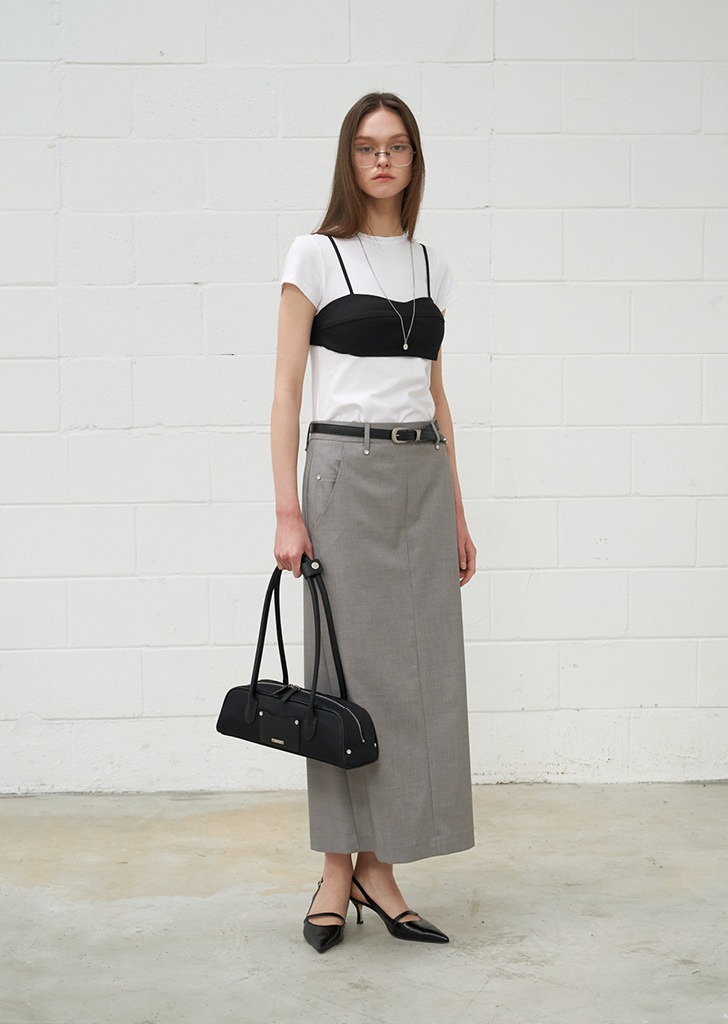 Slim Detail Maxi Skirt Gray