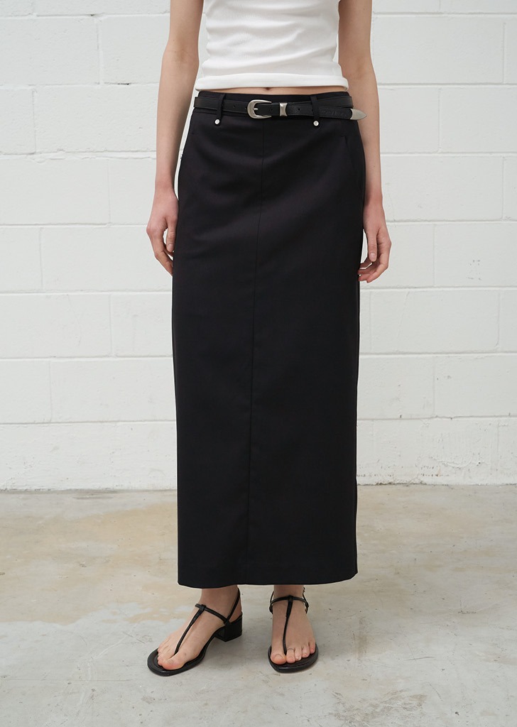 Slim Detail Maxi Skirt Black