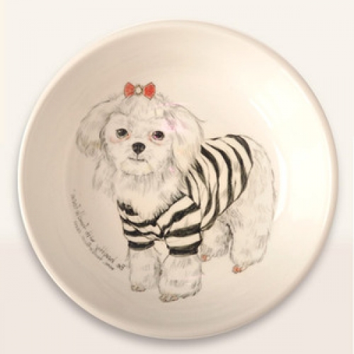 강아지초상화 도자기밥그릇(14X14cm)-공방주문제작
