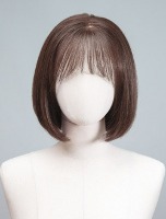 Human Hair 100% Full Wig  See-through Bangs Medium Bob Cut