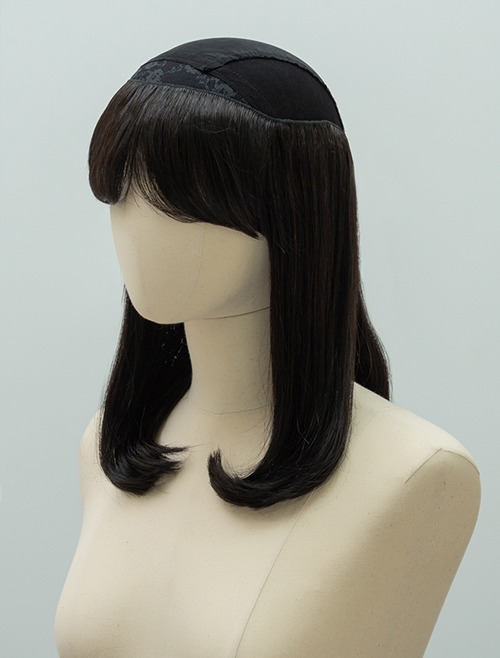 Human Hair 100% Cap wig Medium Layer C-Curl(Natural Black)