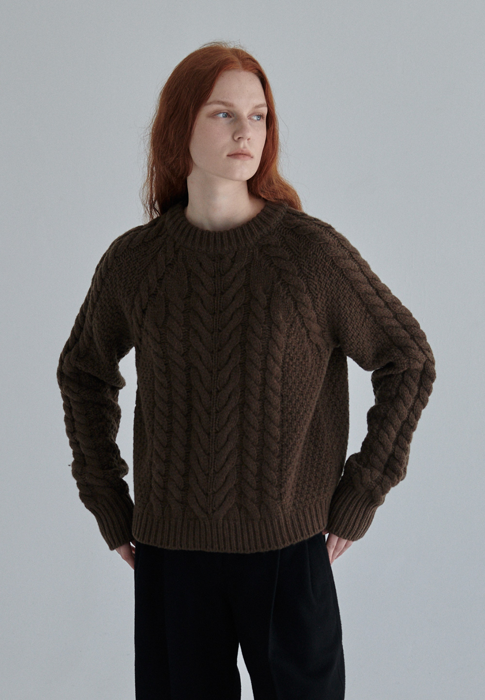 CABLE WOOL KNIT   KHAKI BROWN