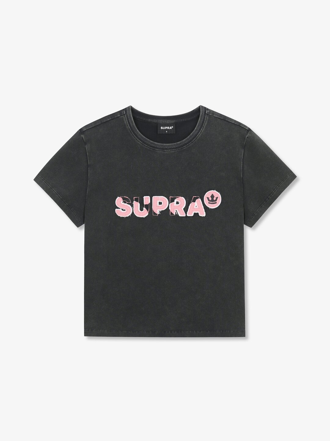 ★SATUR★刺繍ロゴCROP T-SHIRTS Women's Mid-Crop T-shirt Organic Cotton with Retro Ripple