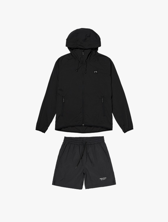 [10% OFF] SIGNATURE WOVEN STRETCH HOODED JACKET &amp; WOVEN SHORTS-BLACK
