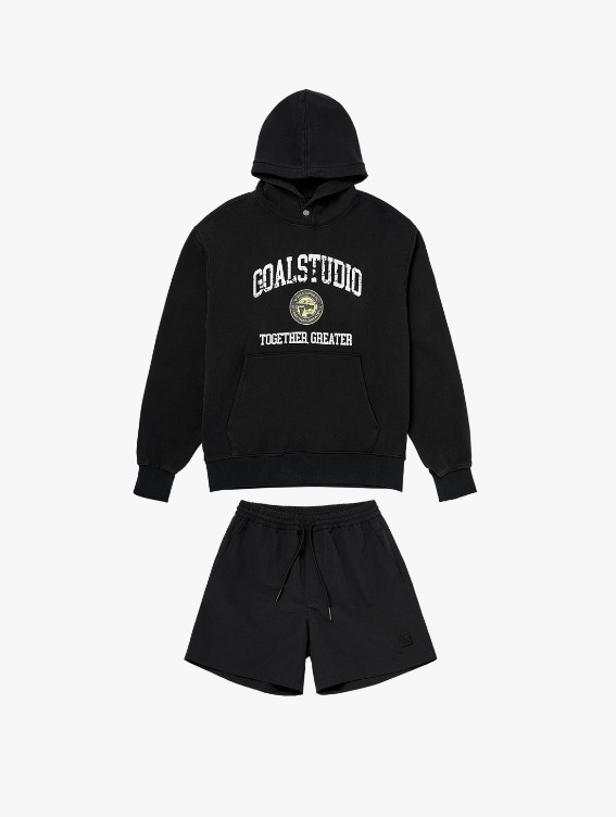 [10% OFF] FC LETTERING STONE WASHED HOODIE &amp; SHORTS - BLACK