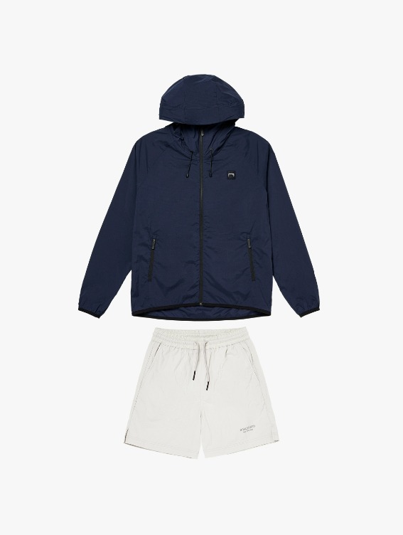 [10% OFF] SIGNATURE WOVEN STRETCH HOODED JACKET &amp; WOVEN SHORTS-CREAM