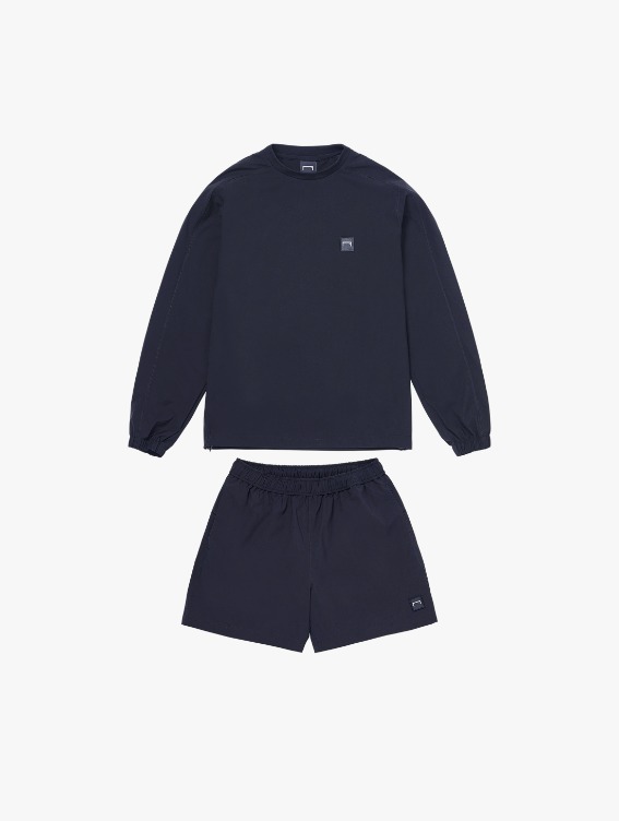 [10% OFF] SIGNATURE WOVEN STRETCH LONG SLEEVE TEE&amp;SHORTS-NAVY