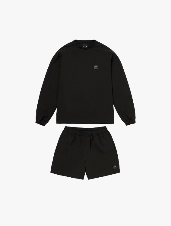 [10% OFF] SIGNATURE WOVEN STRETCH LONG SLEEVE TEE&amp;SHORTS-BLACK
