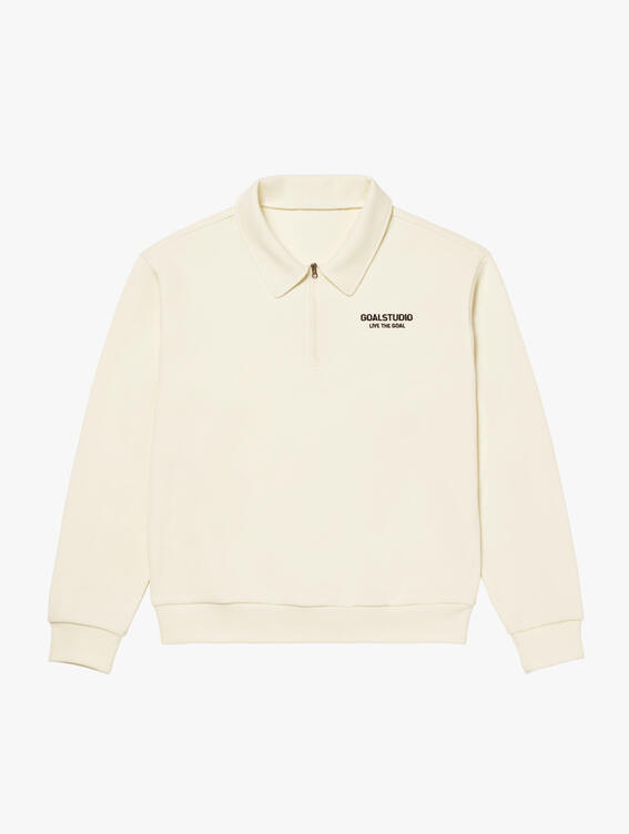 [SEASON OFF 20%] LETTERING JERSEY COLLAR ZIP-UP-IVORY